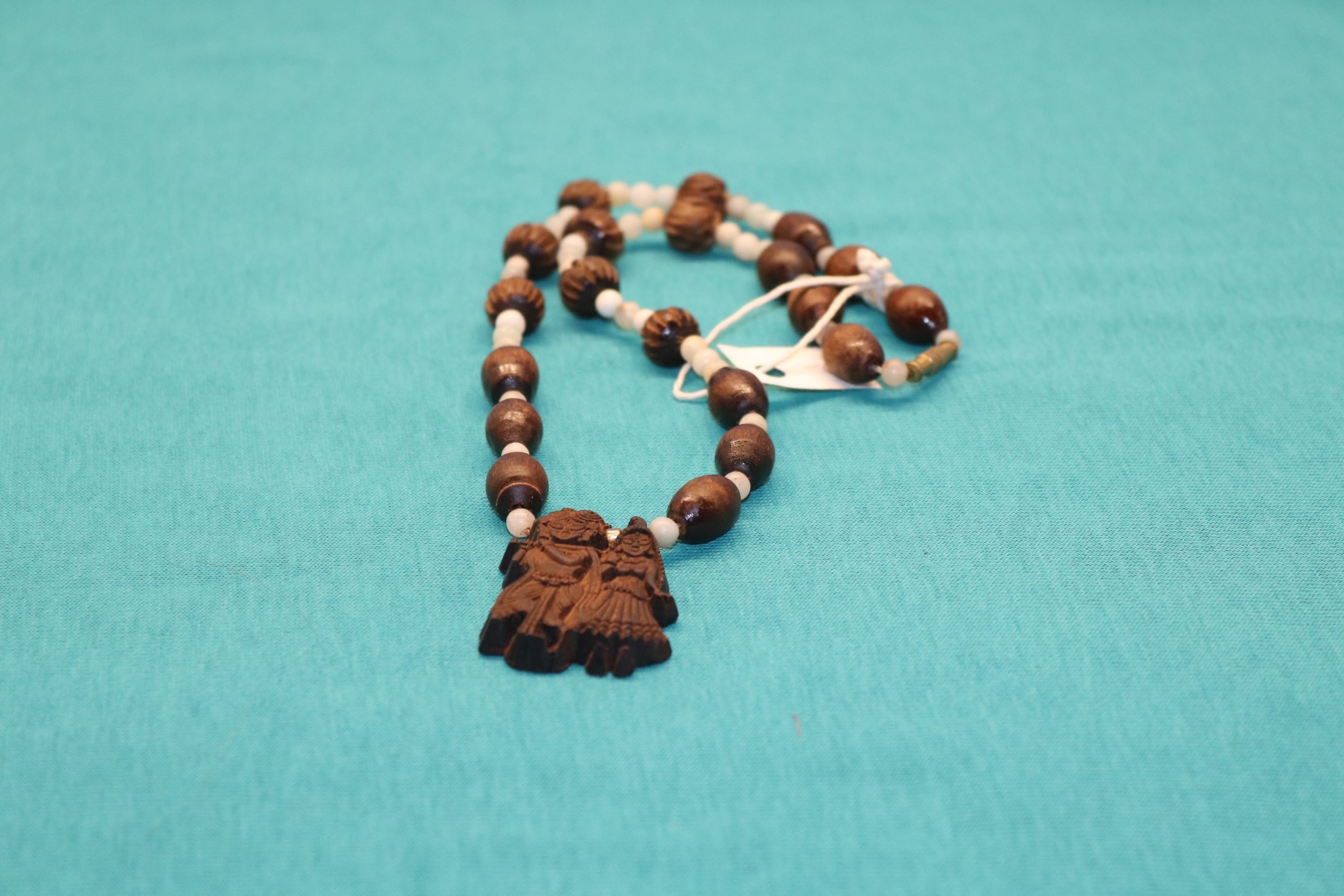 Radha & Krishna Tulsi Pendant with white gems beads - Image 3