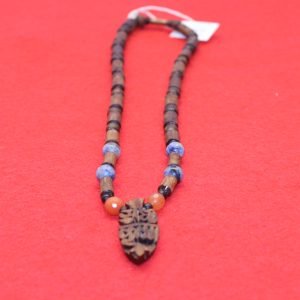 Radha & Krishna Sanskrit Tulsi Pendant with grey & orange beads
