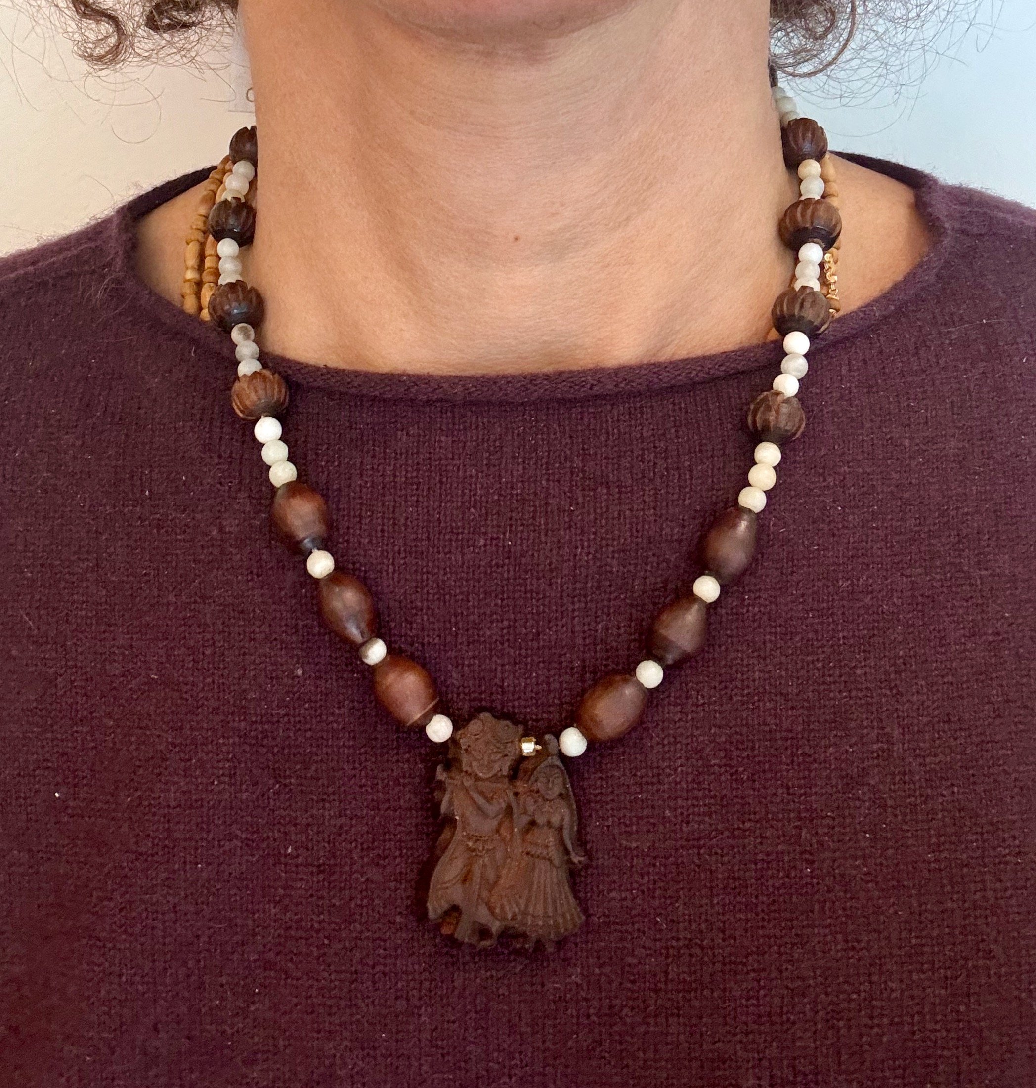 Radha & Krishna Tulsi Pendant with white gems beads